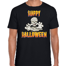 Bellatio Decorations Happy Halloween horror mummie verkleed t shirt zwart voor heren