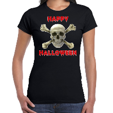 Bellatio Decorations Happy Halloween horror schedel verkleed t shirt zwart voor dames