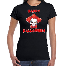 Bellatio Decorations Happy Halloween rode horror clown verkleed t shirt zwart voor dames