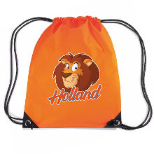 Bellatio Decorations Holland cartoon leeuw voetbal rugzakje / sporttas met rijgkoord oranje