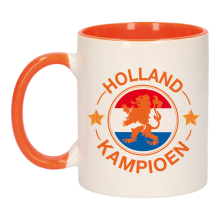 Bellatio Decorations Holland kampioen beker   koffie mok   wit en oranje   300 ml   voetbal mok   oranje supporters