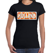 Bellatio Decorations Holland / Oranje supporter t shirt zwart voor dames