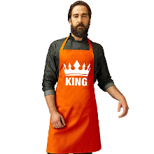 Bellatio Decorations King print BBQ schort   keukenschort   oranje   met kroon   voor heren