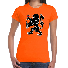 Bellatio Decorations Koningsdag kleding   Oranje t shirt   wijn drinkende leeuw   voor dames   kleding   korte mouwen