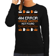 Bellatio Decorations Koningsdag sweater voor dames   404 error not found   zwart   oranje feestkleding
