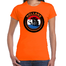 Bellatio Decorations Leeuw in vlag oranje t shirt Holland / Nederland supporter EK/ WK voor dames