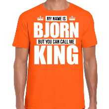 Bellatio Decorations Naam cadeau t shirt my name is Bjorn   but you can call me King oranje voor heren