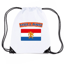 Bellatio Decorations Nederland thema sporttas   nylon rijgkoord rugzak   wit met vlag print   supporters