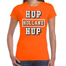 Bellatio Decorations Oranje / Hup Holland Hup supporter t shirt oranje voor dames