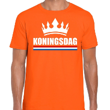 Bellatio Decorations Oranje Koningsdag t shirt   tekst met kroon  voor heren   Koningsdag kleding   korte mouwen