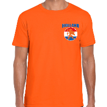 Bellatio Decorations Oranje shirt met vlag cirkel leeuw embleem op borst heren   Holland supporter shirt EK/ WK