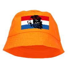 Bellatio Decorations Oranje supporter / Koningsdag vissershoedje met Nederlandse vlag en leeuw voor EK/ WK fans