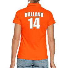 Bellatio Decorations Oranje supporter poloshirt met rugnummer 14   Holland / Nederland fan shirt voor dames