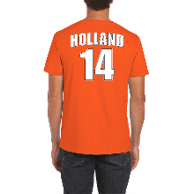 Bellatio Decorations Oranje supporter t shirt met rugnummer 14   Holland / Nederland fan shirt voor heren