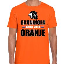 Bellatio Decorations Oranje t shirt Groningen brult voor oranje heren   Holland / Nederland supporter shirt EK/ WK