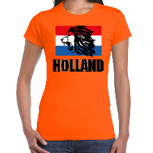 Bellatio Decorations Oranje t shirt Holland met leeuw voor dames   Holland / Nederland supporter shirt EK/ WK
