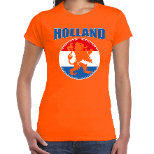 Bellatio Decorations Oranje t shirt Holland met oranje leeuw voor dames   Holland / Nederland supporter shirt EK/ WK