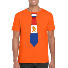 Bellatio Decorations Oranje t shirt met Hollandse vlag stropdas   voor heren   Nederland supporter   Koningsdag