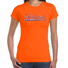 Bellatio Decorations Oranje t shirt met Nederlandse wimpel voor dames   Holland / Nederland supporter shirt EK/ Wk