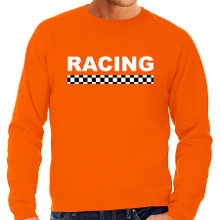 Bellatio Decorations Racing supporter / finish vlag sweater oranje voor heren