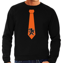 Bellatio Decorations Zwarte sweater / trui Holland / Nederland supporter oranje leeuw stropdas EK/ WK voor heren