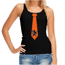 Bellatio Decorations Zwarte tanktop oranje leeuw stropdas Holland / Nederland supporter EK/ WK voor dames