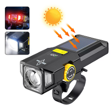 BIKIGHT Zonne oplaadbare Zoombare Fiets Koplamp 1600mAH Anti glare Rode Waarschuwingslamp Type C Opladen Fiets Voorlicht
