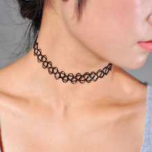 Black Stretch Henna Tattoo Choker Collar Necklace Vintage Jewelry