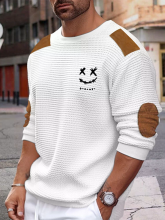 ChArmkpR Heren Pullover Hoodies Met Een Geborduurd Glimlach Contrast Colorblock Crew Neck Pullover Sweatshirts