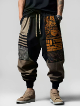 ChArmkpR Heren Vintage Geo Patroon Patchwork Broek