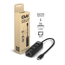 Club 3D USB C 5 Gbps naar 3 poorten USB Type A hub met Gigabit Ethernet adapter