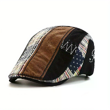 Collrown Britse stijl heren baret met gestikt geruit patroon vintage piekcap voor herfst en winter heren platte hoed nie