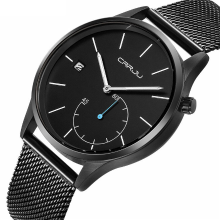CRRJU 2129 Casual kalender lederen band werkende wijzerplaten heren polshorloge quartz horloge