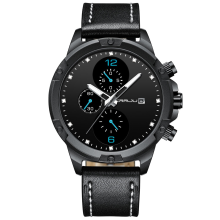 CRRJU 2142B Mode lederen band lichtgevende display heren zakelijke stijl kalender quartz horloge