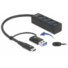 DeLOCK 4 poorts USB 3.2 Gen 1 hub met USB Type C of USB Type A aansluiting usb hub