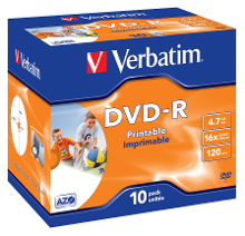 Dvd R Disc 4.7 Gb Verbatim 43521 10 Stuks Jewelcase Bedrukbaar