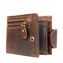 Ekphero Heren Vintage Echte Leren Korte Portemonnee met Ritsvak en Drukknoop Sluiting Stijlvolle Bifold Multi kaartenhou