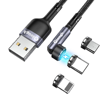 Elough 540 Magnetische 3A USB A naar iP/Type C/Micro USB Kabel Snelladen Gegevensoverdracht Koperen Kernlijn 1M/2M Lang