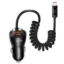 ESSAGER ES CC29 108W 3 poorts USB PD auto oplader adapter USB A+Type C+Type C kabel ondersteunt PD3.0 QC2.0/3.0/4.0 PPS