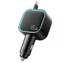 ESSAGER F779 45W 2 Poort USB PD Auto oplader Adapter met Geïntegreerde Type C Uittrekbare Kabel+USB A+USB C PD3.0 QC3.0