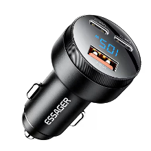 ESSAGER FSJ 008 105W 3 Poorts USB PD Auto Oplader Adapter USB A+2USB C PD PPS Snelladen met Blauw LED voor iPhone 16 16P