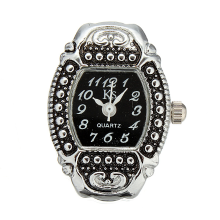 Fashion Women Vintage Style Finger Ring Watch Black Dial