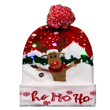 Feeric lights & Christmas Foute winter muts  rood   Ho Ho Ho   met LED lampjes   volwassenen   verlichte kerstmuts