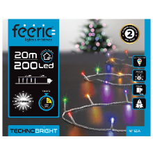 Feeric lights & Christmas Kerstverlichting   gekleurd   20 meter   200 led lampjes   transparant snoer   8 functies