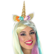 Fiesta carnavales Verkleed haarband Unicorn/eenhoorn   goud gekleurd   meisjes/dames   met bloemen