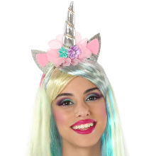 Fiesta carnavales Verkleed haarband Unicorn/eenhoorn   zilver gekleurd   meisjes/dames   met bloemen