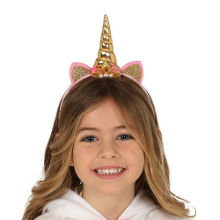 Fiestas Guirca Verkleed haarband Unicorn/eenhoorn   goud gekleurd   kinderen/meisjes
