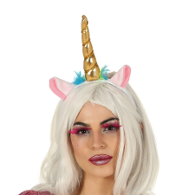 Fiestas Guirca Verkleed haarband Unicorn/eenhoorn   goud gekleurd   meisjes/dames