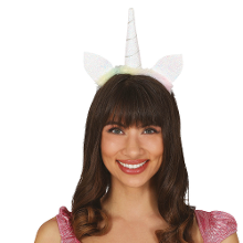 Fiestas Guirca Verkleed haarband Unicorn/eenhoorn   wit gekleurd   meisjes/dames