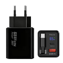 [GaN Tech] XY 1065 65W 2 poorts USB PD digitale display oplader met Type C uitschuifbare kabel PD snellader wandadapter